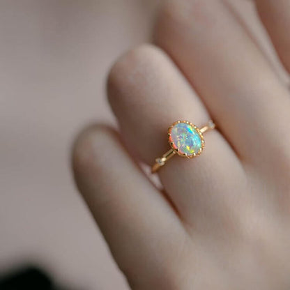 Retro Gold Opal Adjustable Ring