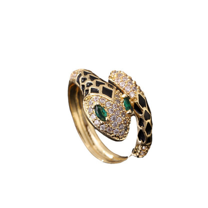 Gold Plated Vintage Green Eye Snake Ring