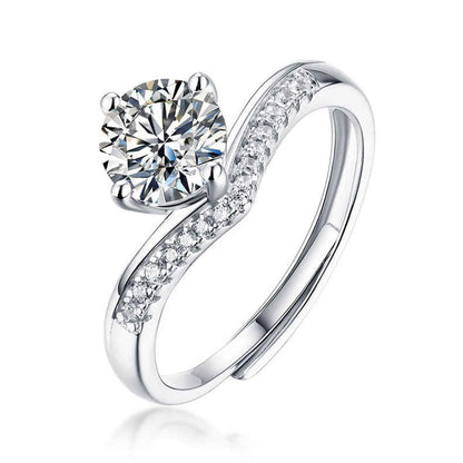 White Gold Crown Shape Adjustable Moissanite Ring