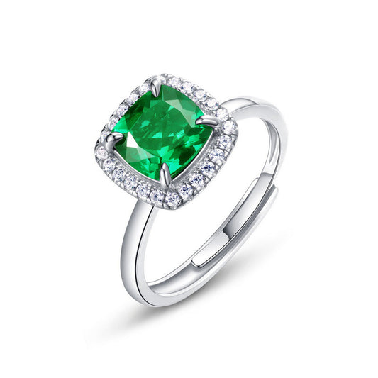 White Gold Cushion Shape Emerald Halo Ring