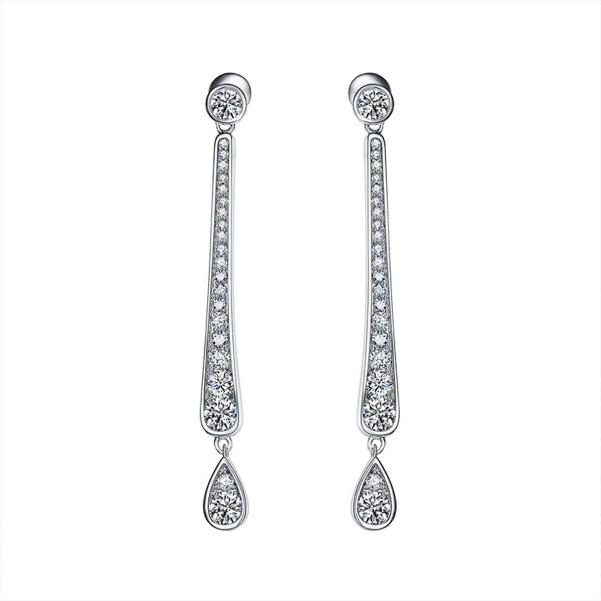 White Gold Full Stones Stick & Drip Drop Earrings