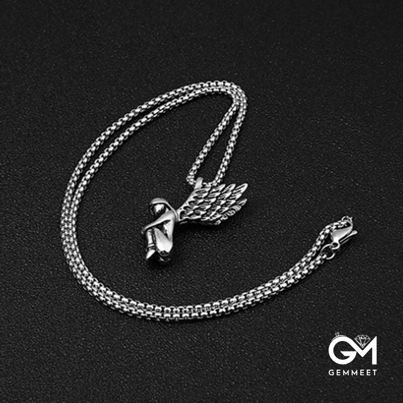 Stainless Steel Girl Angel Wings Necklace