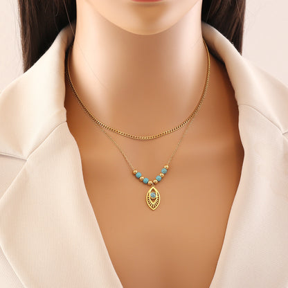 Bohemia Hamsa Evil Eye Hollow Leaf Pendant Necklace