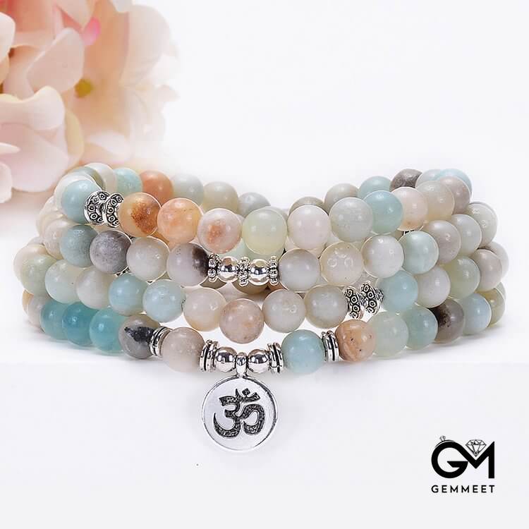 Moonstone Lotus Tree Of Life OM Buddha Symbol Mala