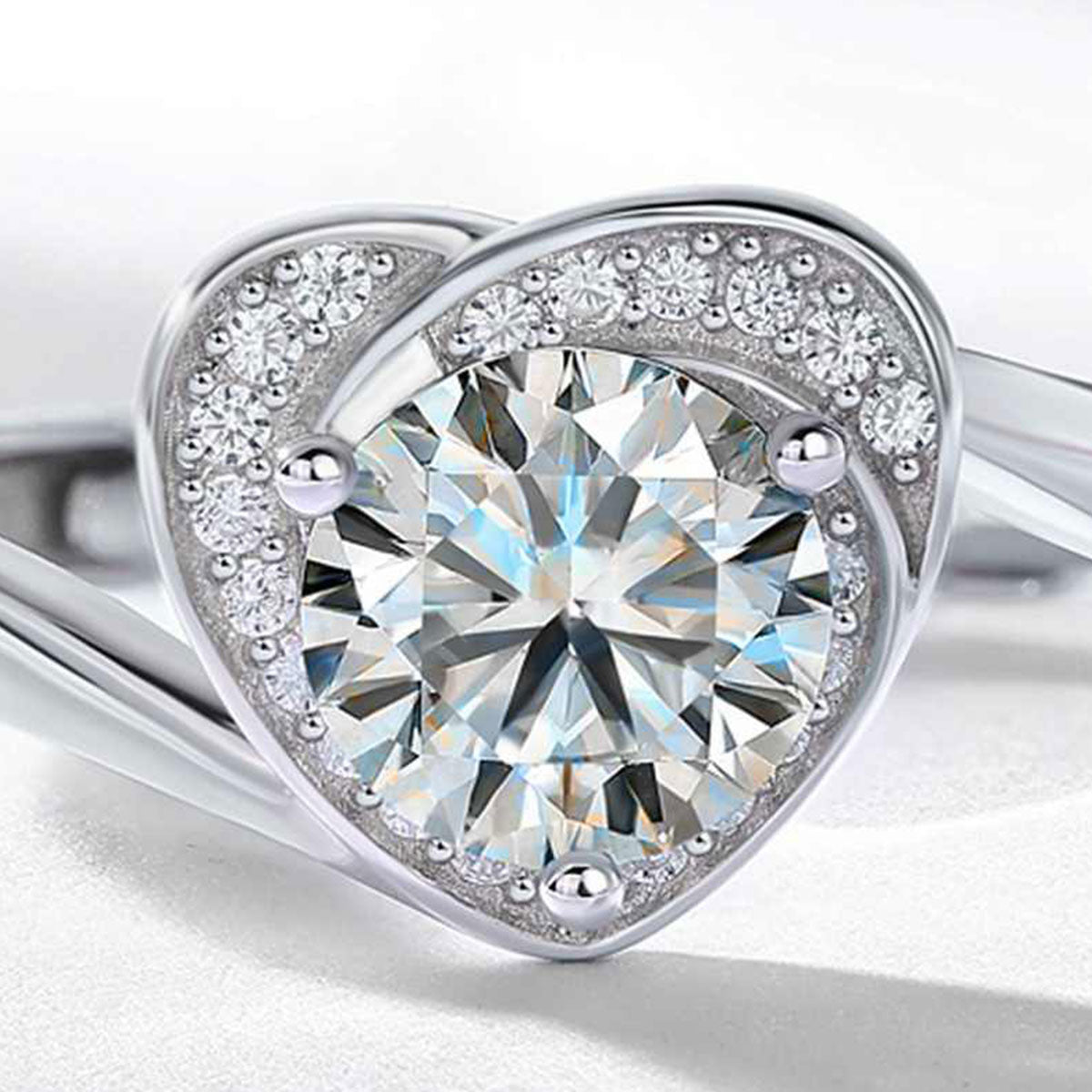 White Gold Channel Setting Stones Heart Shape Moissanite Ring