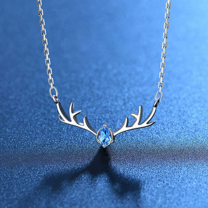 White Gold Santa Aquamarine Gem Elk Shape Necklace