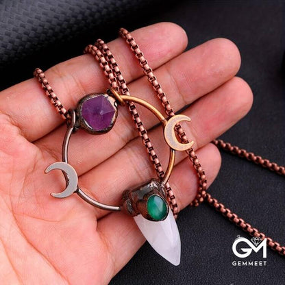 Bullet Clear Crystal Double Moon Gemstone Necklace