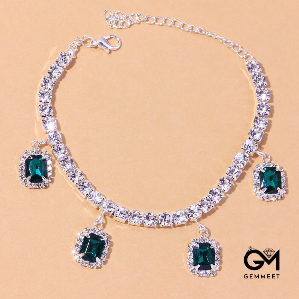 Square Shiny Green Zircon Anklet