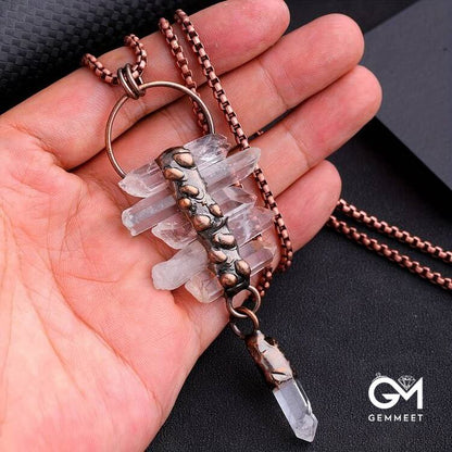 Irregular Clear Quartz Six-Piece Tassel Gemstone Necklace