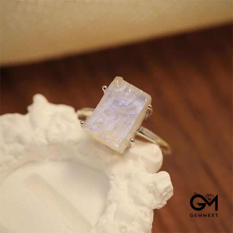 Thick Cut Moonstone Square Ring