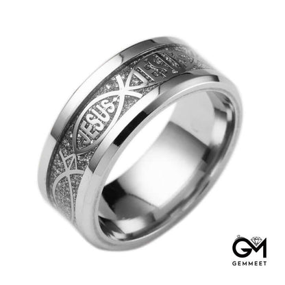 8mm Stainless Steel Jesus Ring