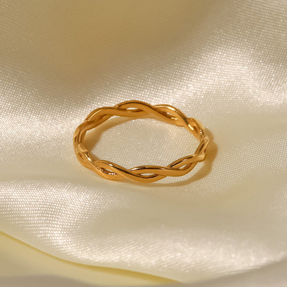 Gold Stainless Steel Twisted Linear Geometric Ring