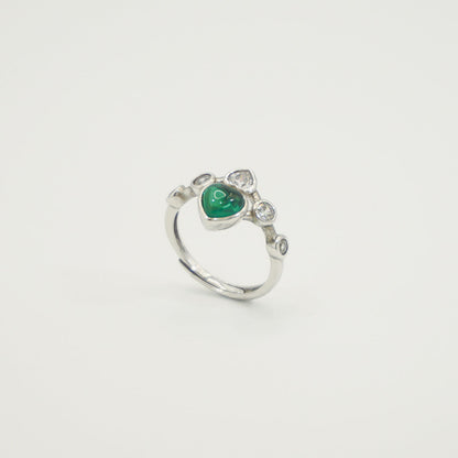 White Gold Double Heart Crown Shape Emerald Gem Adjustable Ring