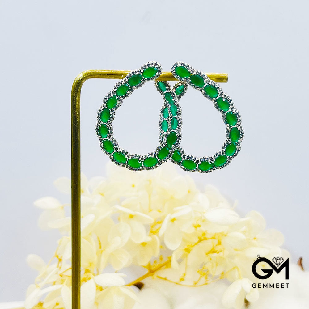 Horseshoe Setting Green Stones Earrings