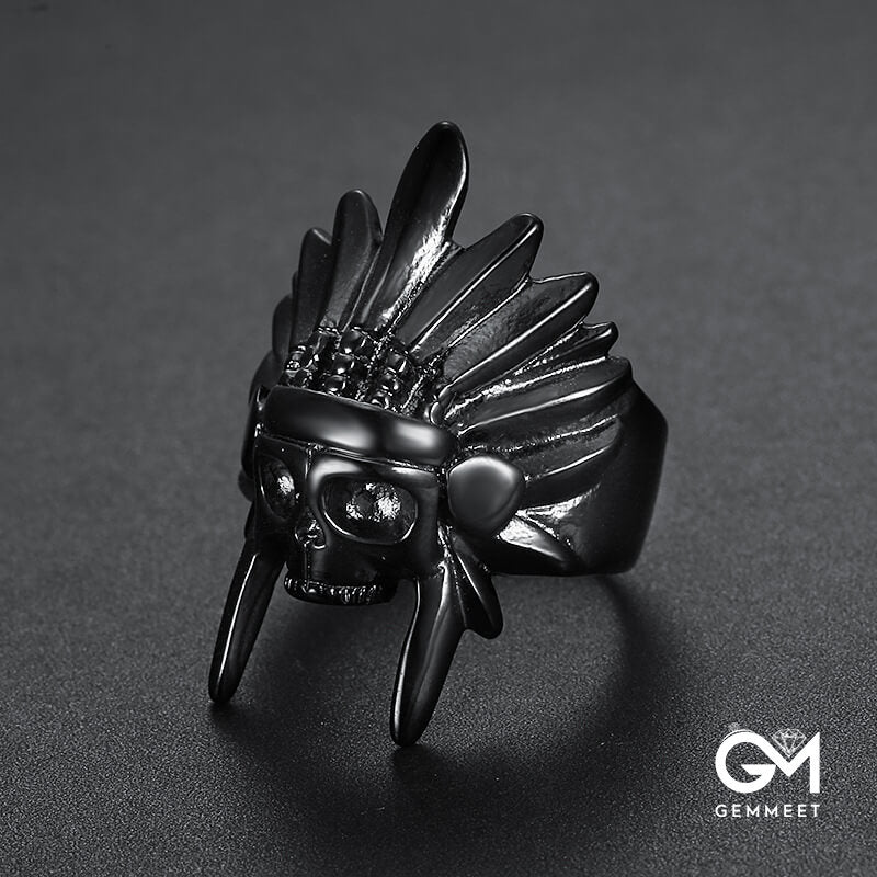 Indian Chief Skull Titanium Steel Men's Ring