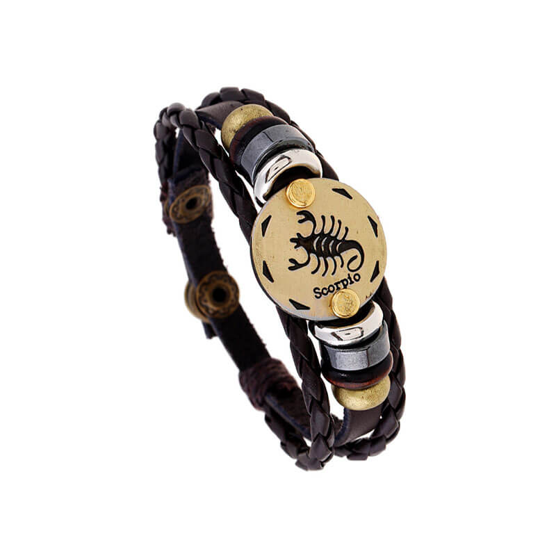 Hand Beaded Zodiac Cowhide Braided Adjustable Fashion Leather Bracelet