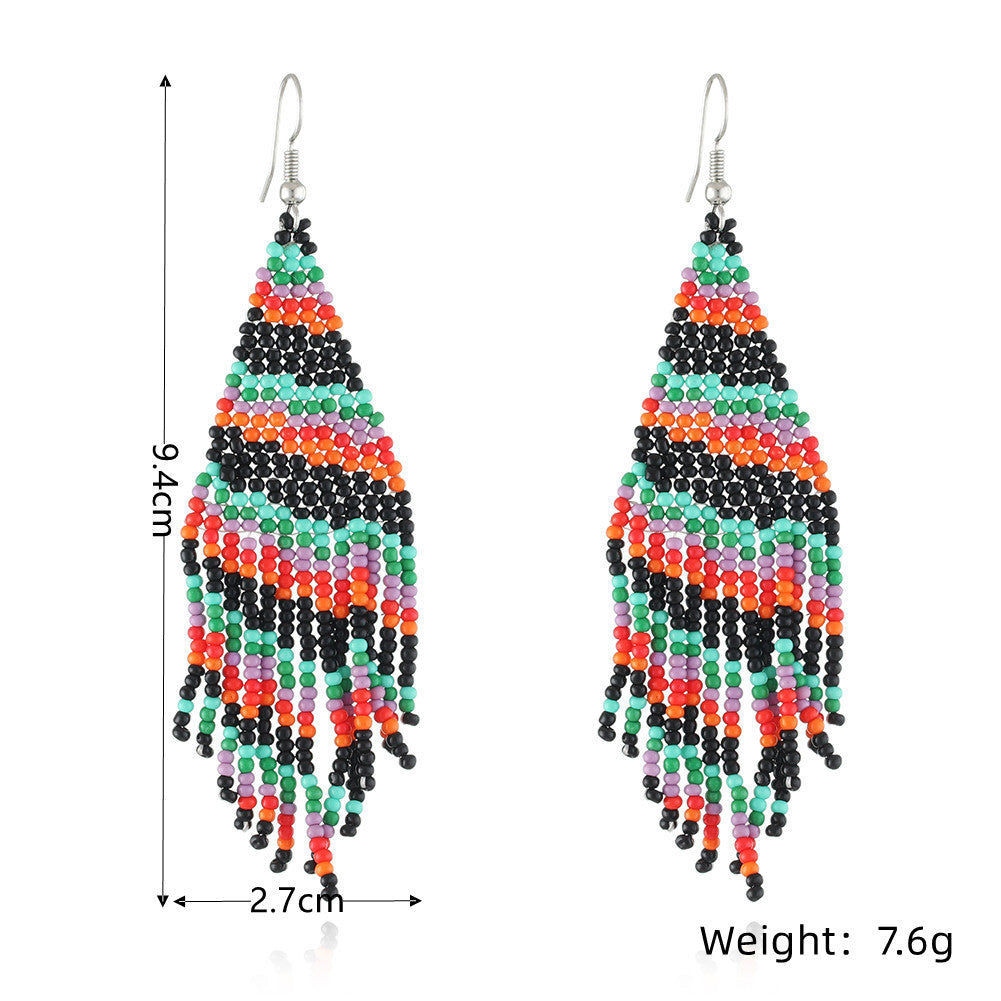 Christmas Tassel Earrings Handwoven Christmas Tree Santa Claus Bead Earrings