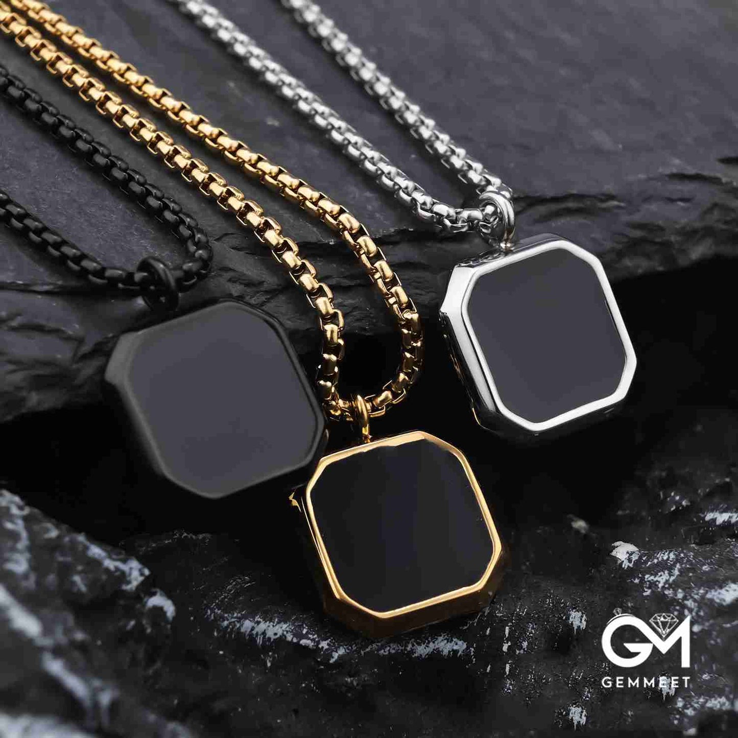 Black Square Pendant Necklace