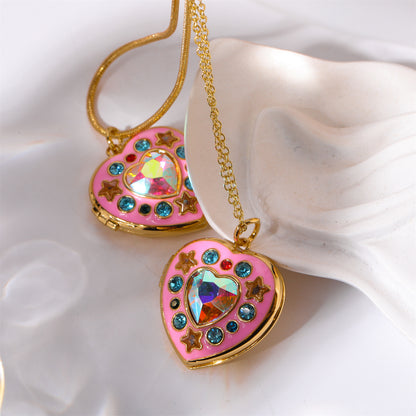 Cute Pink Heart Shape Star Totem Pendant Necklace