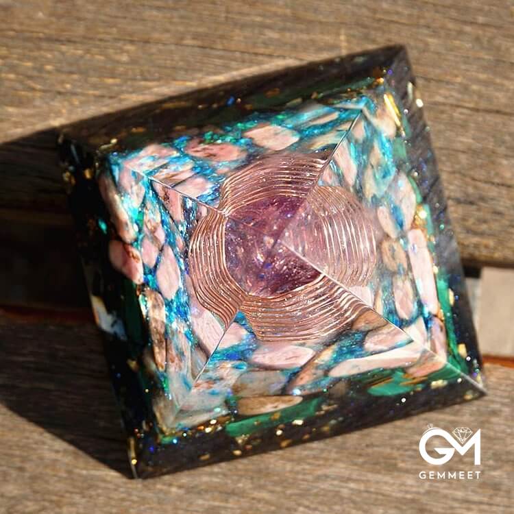 Amethyst Pillar With Rhodonite Orgone Pyramid