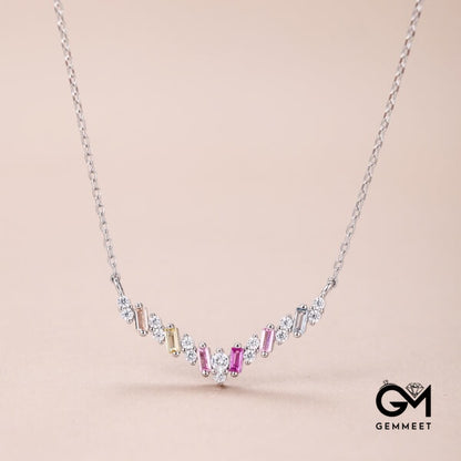 S925 Sterling Silver White Color Zircon V-shaped Necklace