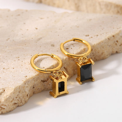 Rectangle Color Stone Dangle Earrings