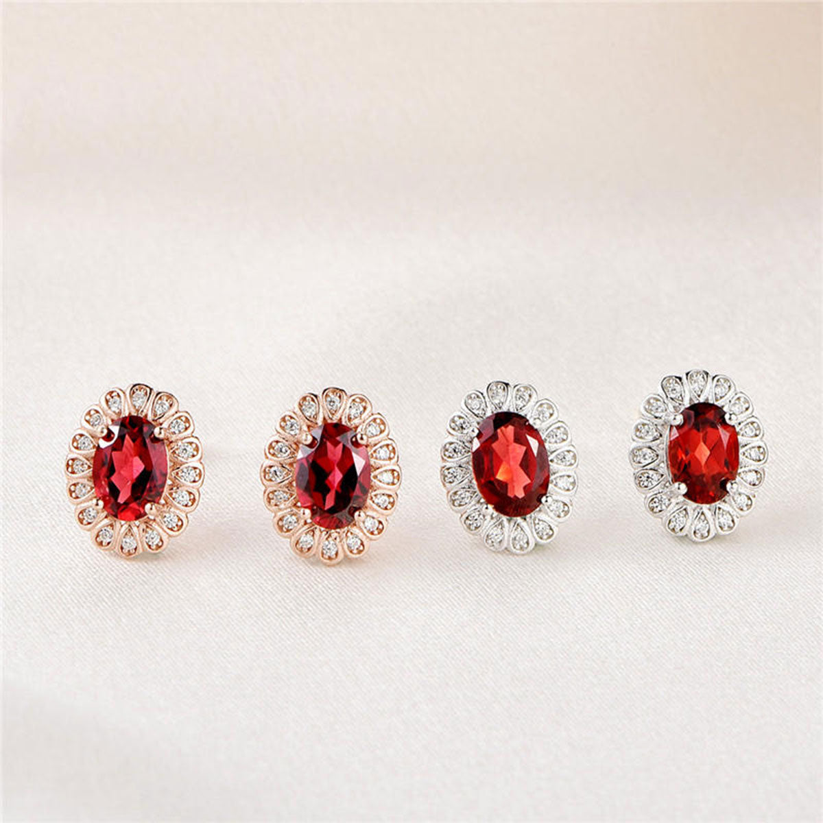 Ruby Garnet Full Stones Olives Stud Earrings