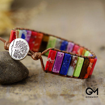 Colorful Synthetic Imperial Stone Leather Handwoven Bracelet