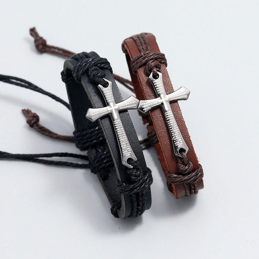 Hand-woven Leather Simple Pull Adjustment Vintage Leather Bracelet