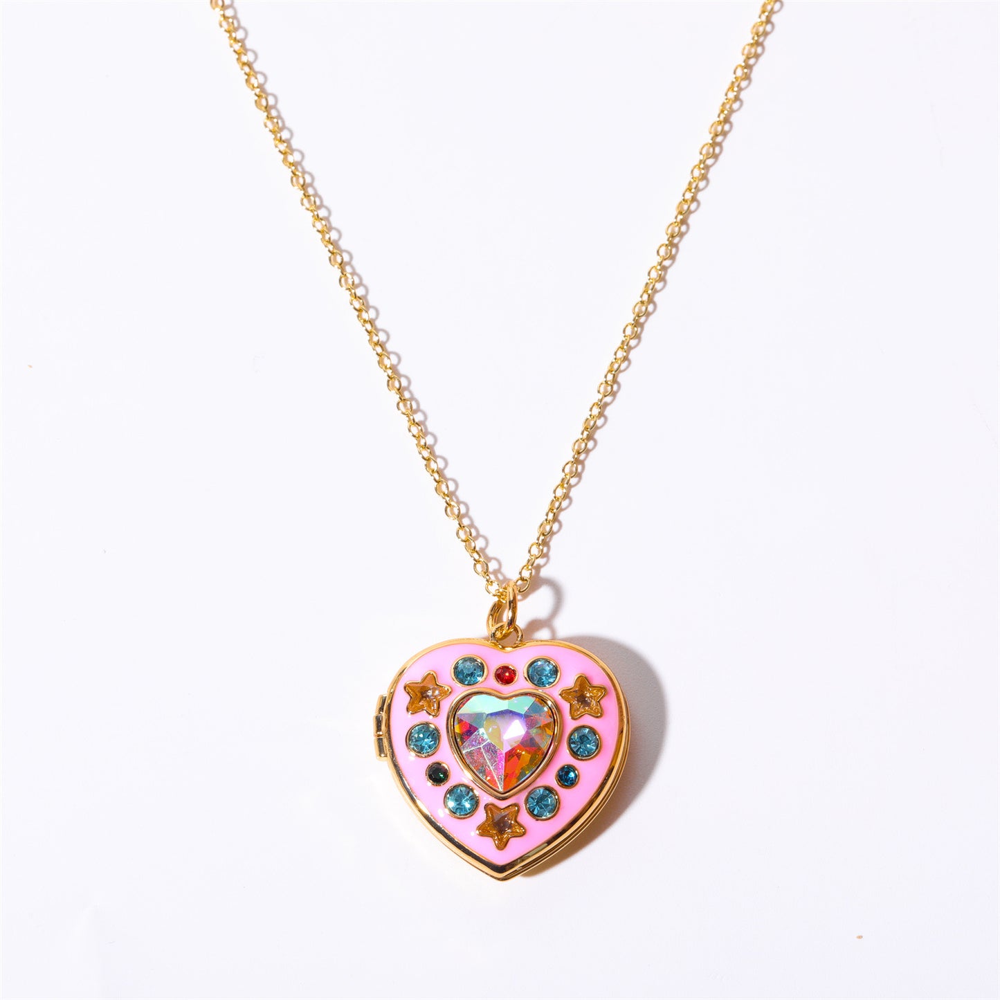 Cute Pink Heart Shape Star Totem Pendant Necklace