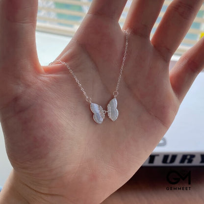 S925 Sterling Silver Butterfly Simple Inlaid Zircon Necklace