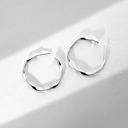 White Gold Distortion Snap Big Hoop Earrings