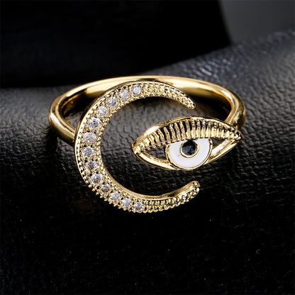 Evil Eyes & Moon Full Stones Ring