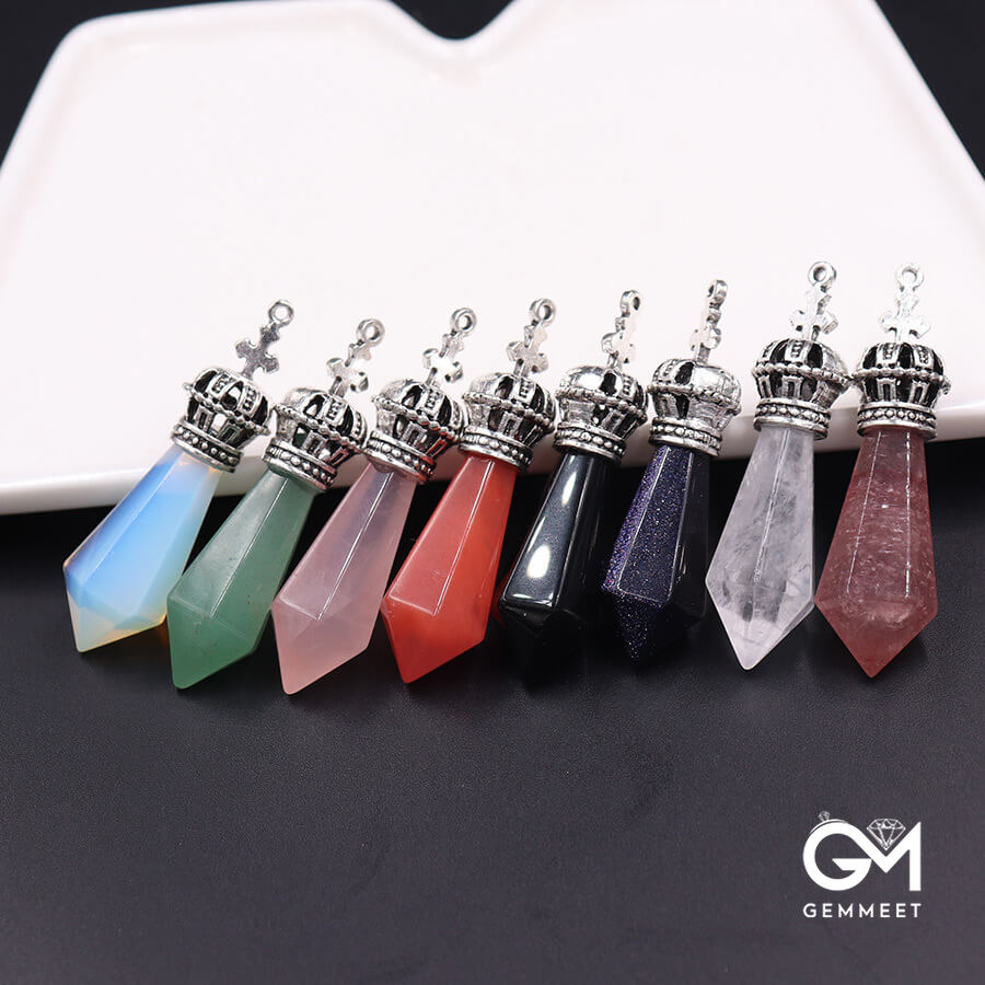 Clear Crystal Crown  Stone Pendant Necklace