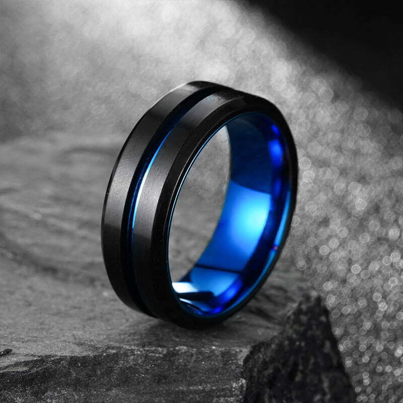 Men's Minimalism Blue Hoop Black Band Ring