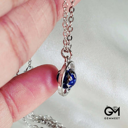 Rotating Blue Globe Enamel Necklace