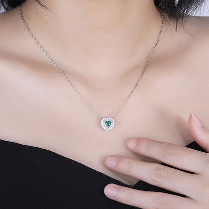 White Gold Heart Shape Double Halo Emerald Chain