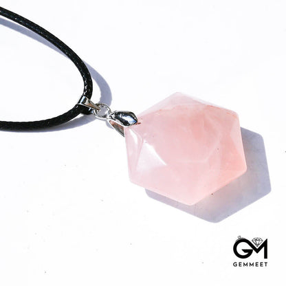 Rose Quartz Hexagonal Star Geometric Pendant Necklace