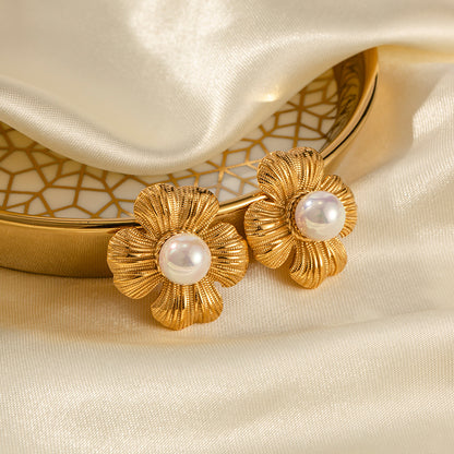 18k Gold-plated Petaled Beaded Earrings