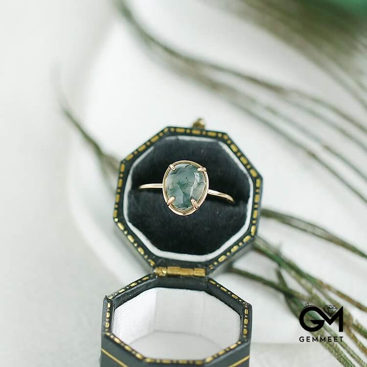 Oval Moss Agate 925 Silver Ring