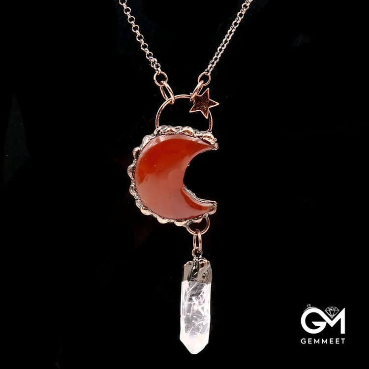 Crystal Moon Star Gemstone Pendant Necklace