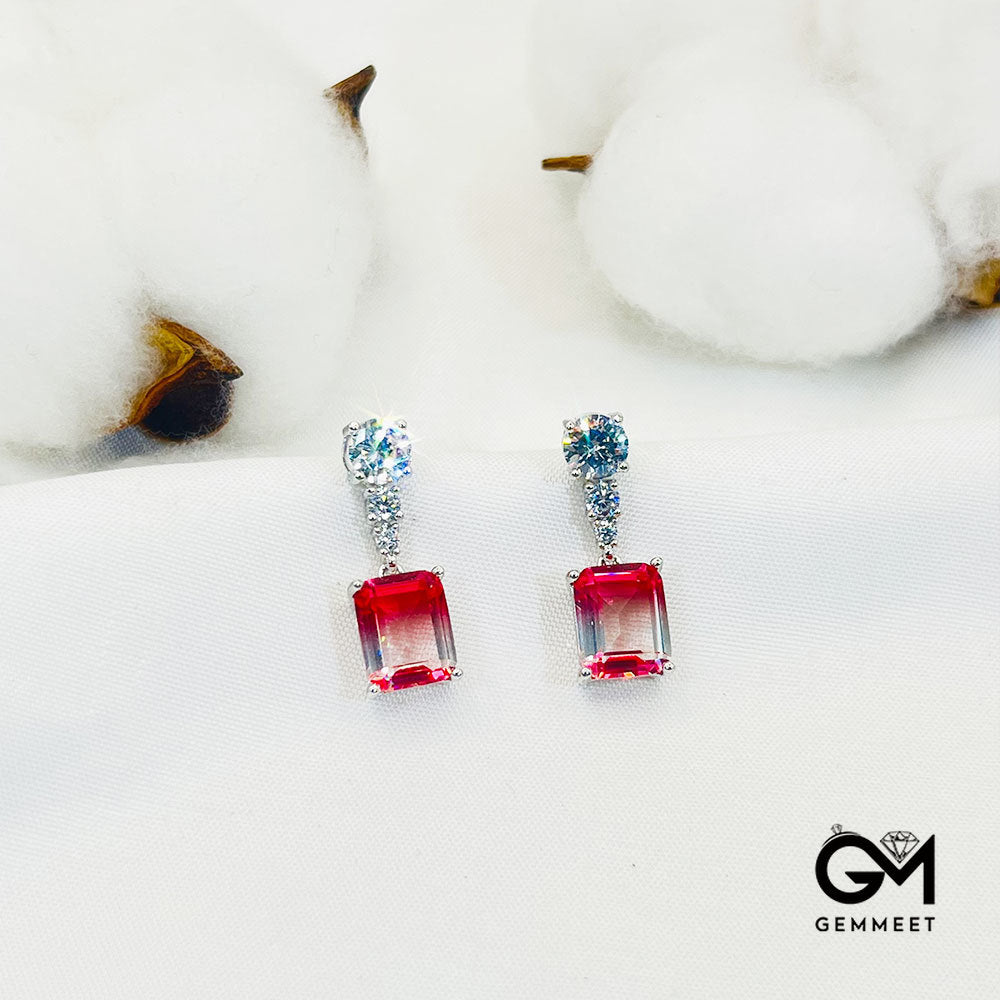 Red-White Gradient Square Stone Earrings