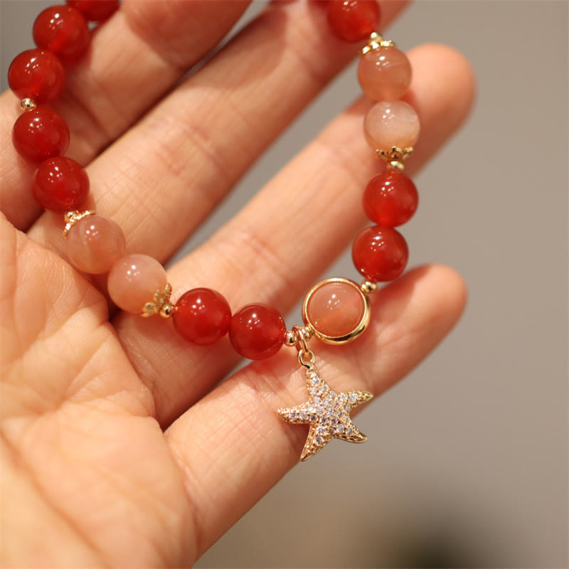 Peach Moonstone Red Agate Crystal Star Wealth Bracelet