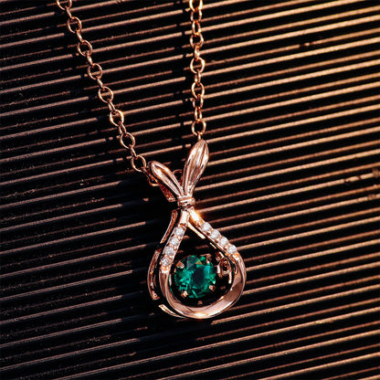 Rose Gold Rabbit Ear Hollow Beating Emerald Chain