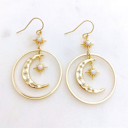 Moonstone Moon Sun Pendant Earrings