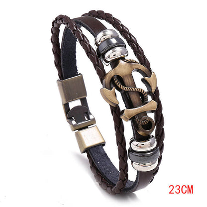 Retro Simple Multi-layer Braided Anchor Leather Fashion Bracelet