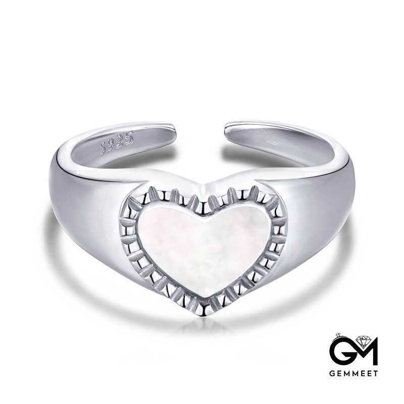 S925 Sterling Silver White Heart-shaped Open Ring