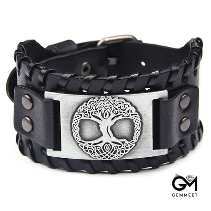 Leather Tree of Life Alloy Wide Bracelet