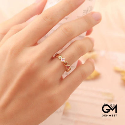 Gold Plated Geometric Rainbow Crystal Ring