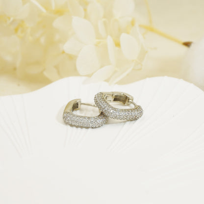 White Gold Full Stones Square Hoop Earrings